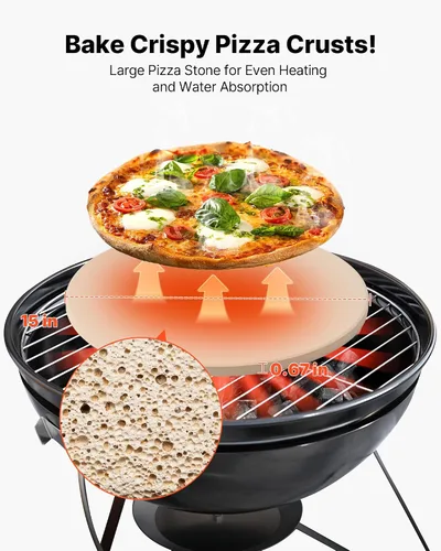 Vista 2 de VEVOR Piedra para Pizza, Piedra Redonda para Pizza de 15 pulgadas, Piedra para Hornear de Cordierita Grande de 0.67 pulgadas con Pala de Metal