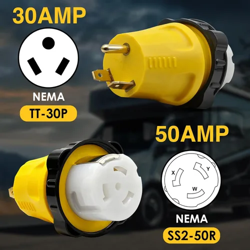 Vista 2 de Adaptador de camping RV de 30A a 50A con conector de bloqueo giratorio