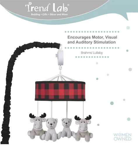 Vista 2 de Trend Lab Buffalo Check - Móvil para cuna de bebé con música, brazo móvil para cuna para rieles de cuna estándar