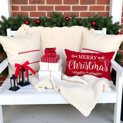 Vista 3 de Fundas de almohada de Navidad de PANDICORN 12x20 pulgadas rojas para decoración rústica navideña al aire libre para sofá, sofá cama, sala de estar
