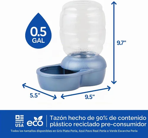 Vista 3 de Petmate Presione la gravedad Waterer con Microban para gatos y perros, 0.5 galones Azul