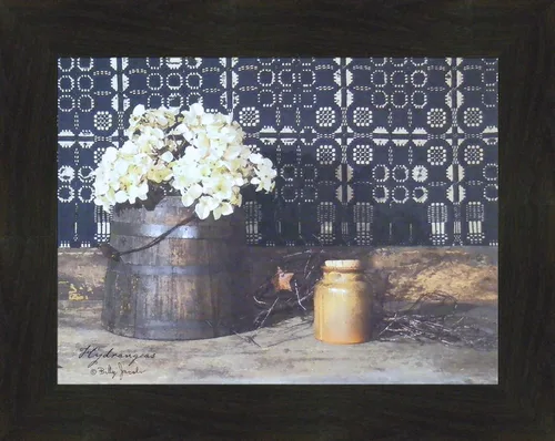 Vista 2 de Home Cabin Décor Hydrangeas by Billy Jacobs - Cuadro enmarcado de 15 x 19 pulgadas, diseño de flores, bodegón, estilo campestre, primitivo, folk
