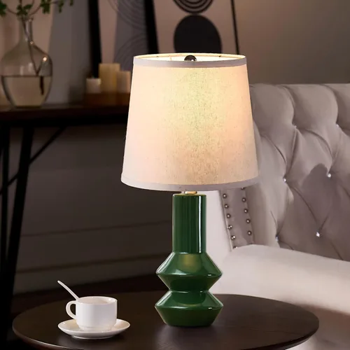 Vista 5 de Juego de 2 lámparas de mesa de cerámica verde oscuro de 20 pulgadas, regulables de 3 vías, modernas lámparas de mesita de noche con pantalla de lino