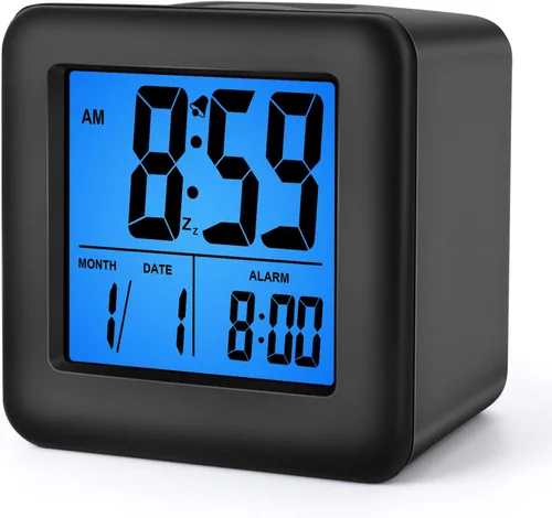 Vista 9 de Plumeet Reloj despertador digital para niños con repetición y luz nocturna blanca, reloj despertador de viaje de fácil configuración, hora, fecha
