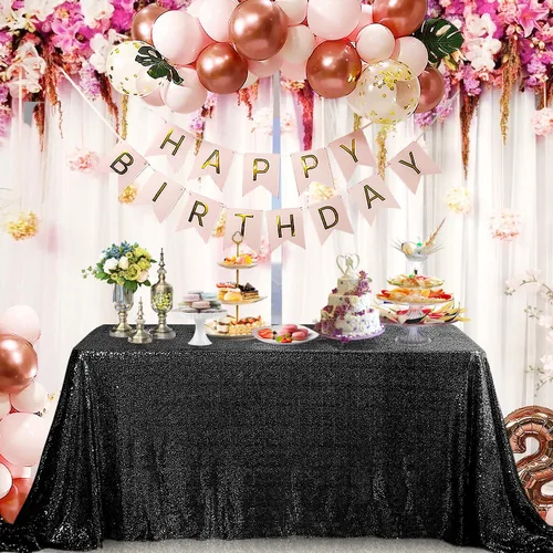 Vista 18 de Pufogu Mantel redondo de lentejuelas negras de 50 pulgadas con purpurina negra para decoración de cumpleaños, boda, despedida de soltera, baby Negro