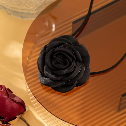 Vista 3 de Idutey Gargantilla de flores de terciopelo, collar de rosas grandes, gargantilla floral, diseño exquisito para discotecas, fiestas y uso diario