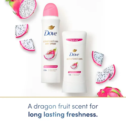 Vista 3 de Dove Advanced Care - Desodorante antitranspirante en aerosol para mujeres, paquete de 3 unidades de fruta del dragón y crema de coco, 72 horas