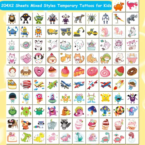 Vista 2 de CHARLENT 408 tatuajes temporales envueltos individualmente para niños, tatuajes mixtos para niños, regalos de fiesta de cumpleaños, rellenos