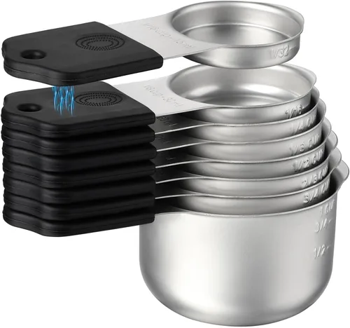 Vista 7 de Juego de 7 tazas medidoras magnéticas apilables de acero inoxidable para medir ingredientes secos y líquidos