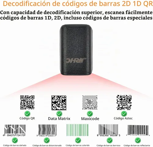 Vista 6 de 1D 2D Bluetooth portátil anillo escáner de código de barras, mini lector de código de barras portátil con inalámbrico 2.4Ghz y Bluetooth y USB