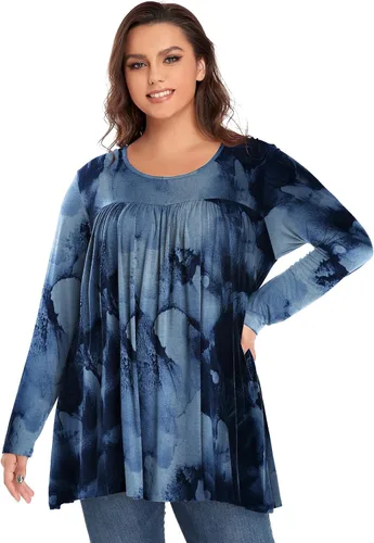 Vista 2 de OVERWORETY Camiseta tipo túnica de manga larga para mujer, plisada, casual, para otoño, para usar con leggings