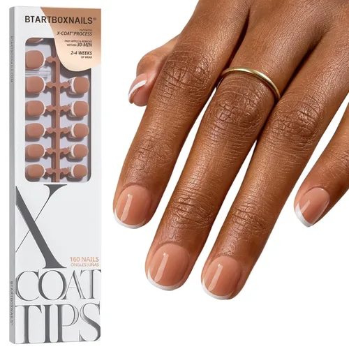 Vista 8 de BTArtboxnails XCOATTIPS White French Tip Press On Nails, XXS Squoval, Pink Lamp-Curable, 4-Week Wear, Natural Nail Look, Salon Quality Value at