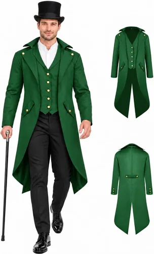 Vista 10 de SIAEAMRG Renaissance Pirate Gothic Tailcoat Jackets Halloween Costumes Men Negro
