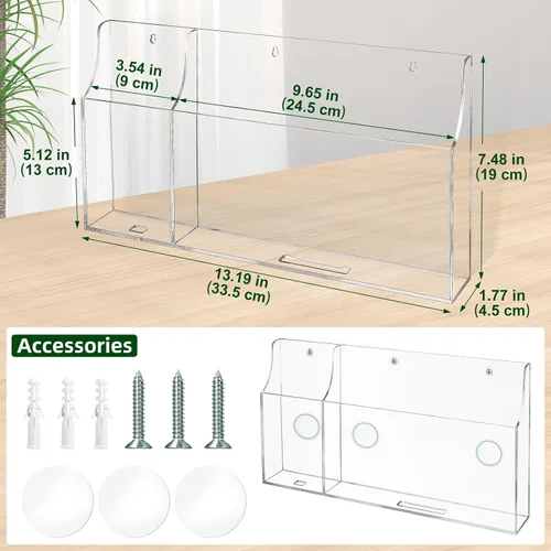 Vista 5 de VANCORE Soporte de teléfono transparente montado en la pared, soporte acrílico para control remoto, organizador de medios con agujeros para cargar