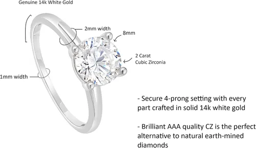 Vista 4 de MAX STONE - Anillo de compromiso solitario redondo de 2 quilates para mujer anillos de compromiso de oro de 14 quilates Anillo de diamante