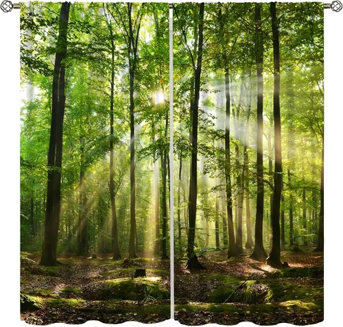 Vista 12 de Cortinas de bosque, árboles altos rectos, encantadores paisajes con temática de la naturaleza, cortinas opacas decorativas, para dormitorio, sala