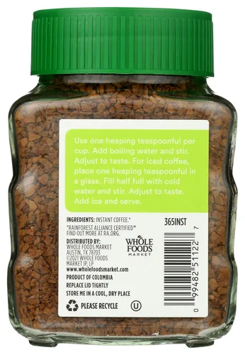 Vista 2 de 365 by Whole Foods Market, Café instantáneo descafeinado, tostado oscuro de Viena, proceso de agua suiza, 3.5 onzas