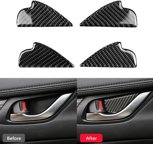 Vista 5 de Riloer 4 piezas para manija interior de puerta, cubierta de fibra de carbono, compatible con Mazda 3, 6, CX-3, CX-5, 2014-2018