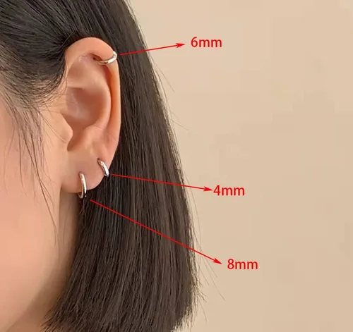 Vista 3 de Aretes de aro pequeños minimalistas para mujeres y niñas, plata de ley 925, pulido dorado, mini arracadas para cartílago, hélix, envoltura fina