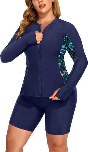 Vista 4 de Daci Traje de baño tipo tankini de manga larga con cremallera frontal y protección solar UPF 50 para mujer
