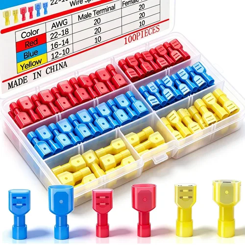 Vista 10 de Twidec/360Pcs 2.8/4.8/6.3mm Kit surtido de terminales de engarce rápido con conectores de pala macho y hembra, bloque de terminales de engarce