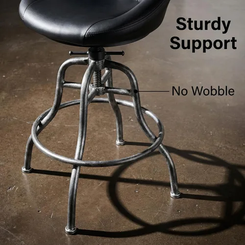 Vista 6 de Diseño industrial Metal Altura ajustable PU Respaldo Silla Vintage Bar Taburete Negro Asiento de cuero