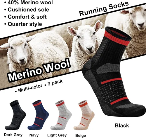 Vista 4 de Busy Socks Paquete de 3 calcetines de lana merino para correr para mujer, calcetines gruesos acolchados atléticos para senderismo y caminar