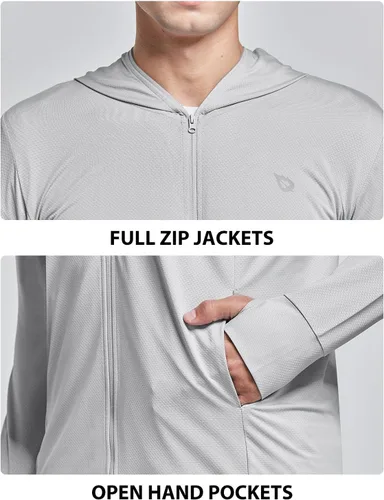 Vista 4 de baleaf Chaqueta ligera con capucha y cremallera completa UPF 50+ para hombre, camisa de enfriamiento de manga larga con bolsillo, senderismo, pesca