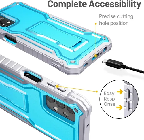 Vista 3 de FITO Funda para Samsung Galaxy A32 5G, doble capa a prueba de golpes resistente para teléfono Samsung A32 5G con protector de pantalla, soporte Azul