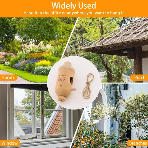 Vista 6 de Casa de Colibrí - Casas de Colibríes Naturales de Madera para Colgar en el Exterior, Regalos de Jardinería para Mujeres, Decoración de Árbol