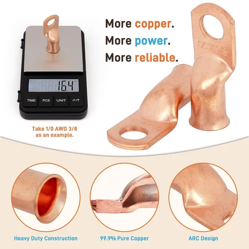 Vista 4 de 6 piezas 1/0 AWG - 1/2" (M12) Sanuke Terminales de anillo para cable de alambre con conectores de extremos resistentes para cable de batería, ojales