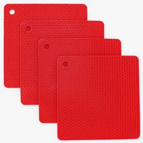 Vista 10 de Juego de 2 salvamanteles de silicona de 9 x 12 pulgadas, multiuso, antideslizantes, flexibles, duraderos, resistentes al calor, color rojo, verde