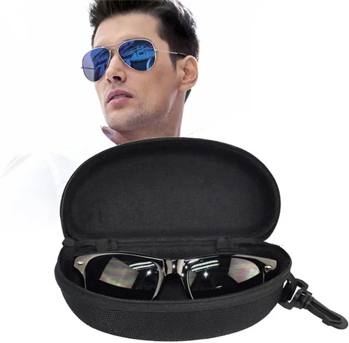 Vista 5 de Estuche rígido con cremallera para gafas de sol, estuche de almacenamiento, protector portátil, juego de 2, Negro