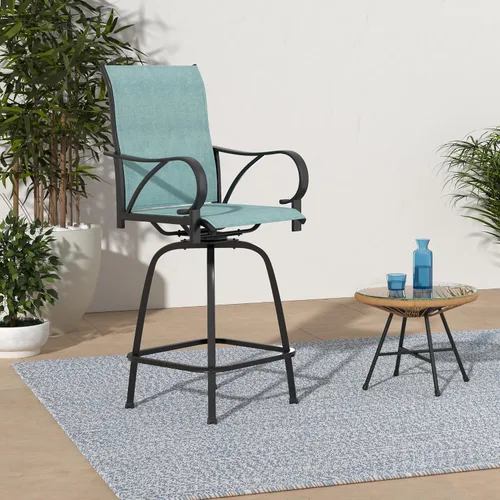 Vista 2 de MFSTUDIO - Juego de 4 taburetes giratorios para exteriores, color azul turquesa