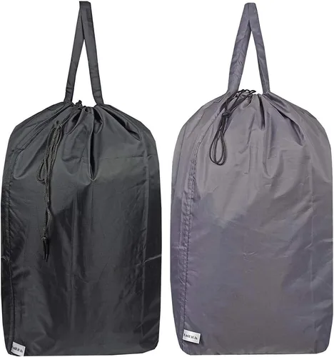 Vista 6 de Bolsa de lavandería de viaje lavable con asas y cordón (paquete de 2), resistente lo suficientemente grande como para contener 3 cargas