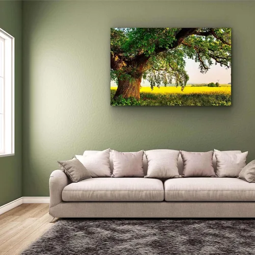 Vista 4 de Startonight Lienzo decorativo con motivo de árbol, paisaje abstracto, lago, naturaleza, bosque, negro y blanco, Lona, Amarillo Verde, L