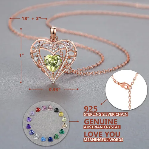 Vista 27 de Collar de cristal de 5 corazones, chapado en oro rosa de 18 quilates, colgante con cadena de plata de ley 925 de 18 + 2 pulgadas, joyería de piedra