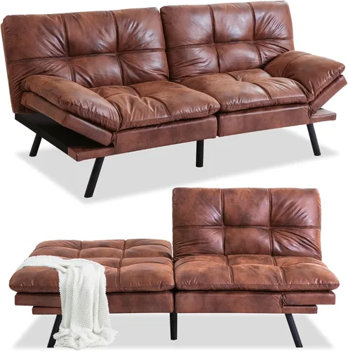 Vista 10 de Opoiar Sofá cama plegable de espuma viscoelástica convertible con reposabrazos y respaldos ajustables para espacios pequeños, oficina, estudio