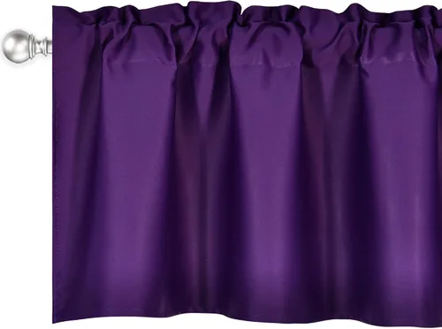 Vista 5 de DECOVSUN Cenefa morada para ventanas de 60 x 18 pulgadas, aislamiento térmico sólido, bolsillo para cortinero, cenefa corta para cocina, cenefa