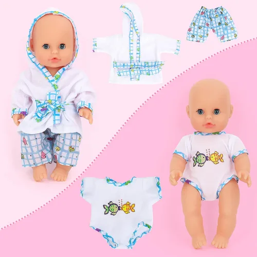 Vista 5 de deAO Juego de muñeca bebé, juego de muñeca de 13 pulgadas para hora del baño con spray de ducha funcional y accesorios para niños, muñeca bebé
