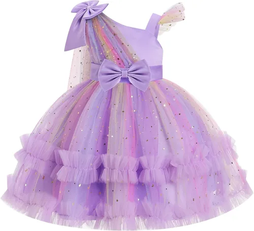 Vista 8 de IBTOM CASTLE Vestido de cumpleaños para niñas, con corazón, de tul, con destellos, de princesa, para bebé, vestido de niña de flores, para boda