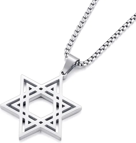 Vista 2 de Collar con colgante de estrella de David para hombre, colgante hexagonal judío de acero inoxidable para hombres