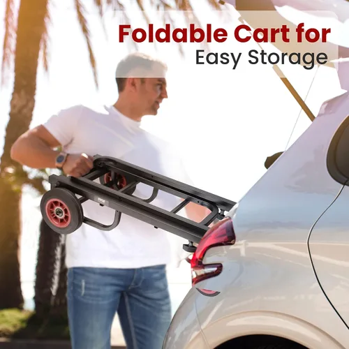 Vista 4 de Pyle - Carretilla compacta plegable ajustable - Carretilla convertible resistente de 8 en 1 Carro de mano/carretilla/caja de plataforma con ruedas