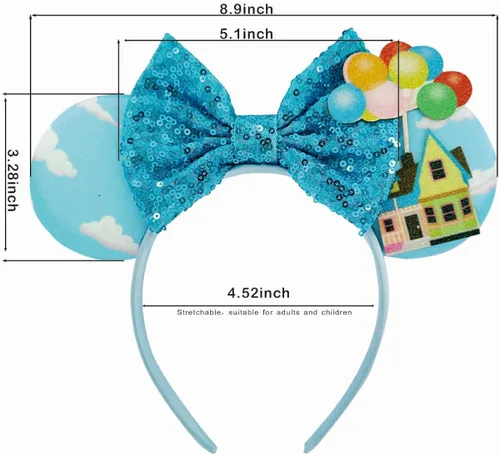 Vista 3 de WW-WONDERFULWORLD Diademas de orejas de ratón con lazos azules brillantes, para niñas, disfraz de fiesta de cosplay, con purpurina, para niños