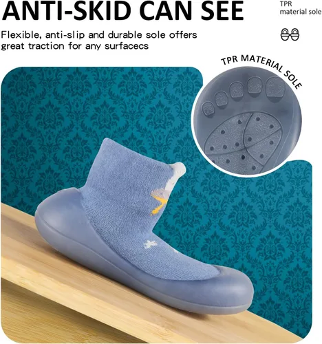 Vista 3 de Zapatos de calcetín para bebé, suela de goma de animales, antideslizantes, para interiores, para niños y niñas, primer piso, zapatilla