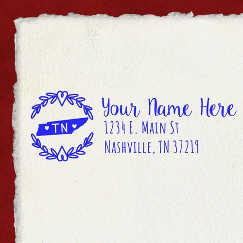 Vista 85 de State of Alabama Wreath Duo Hand Address Stamp - Personalized Rubber Stamp Montaje manual Duo