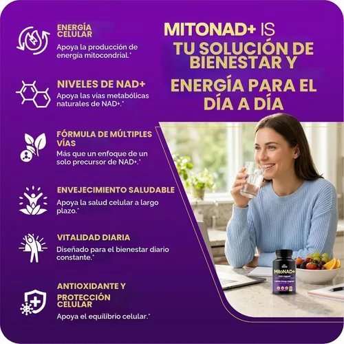 Vista 5 de HerbaMe Suplemento de apoyo NAD+, fórmula de energía celular de múltiples
