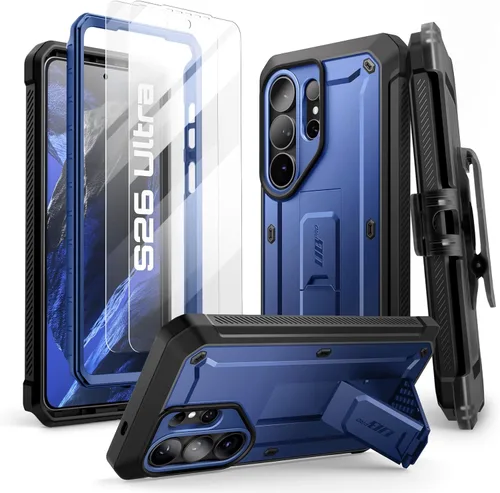 Vista 14 de SUPCASE - Funda para Samsung Galaxy S25 Ultra con protector de pantalla, color negro 2 Front Frames, Built-in Stand & Belt-Clip, Military-Grade