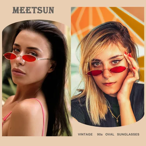 Vista 2 de MEETSUN Gafas de sol ovaladas vintage con marcos de metal pequeños, lentes góticos de diseño