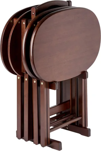 Vista 4 de Ergode Juego de mesa de madera de 5 piezas, elegantes mesas plegables, base duradera con marco en X, práctico soporte vertical, fácil montaje